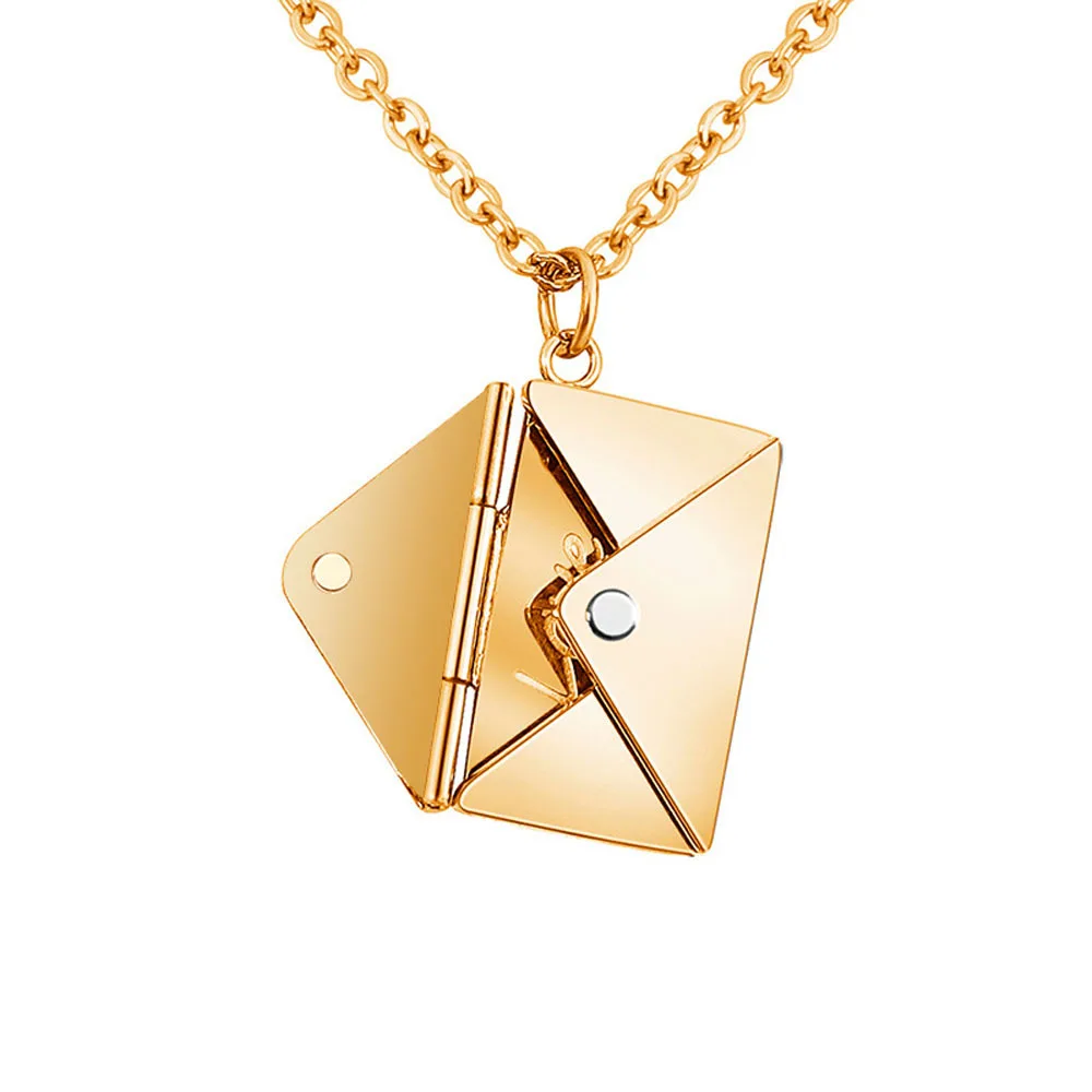 

Envelope Locket Necklace Love Letter Pendant Jewelry Card Removable 18k Gold Plated Stainless Steel Envelope Necklace For Women