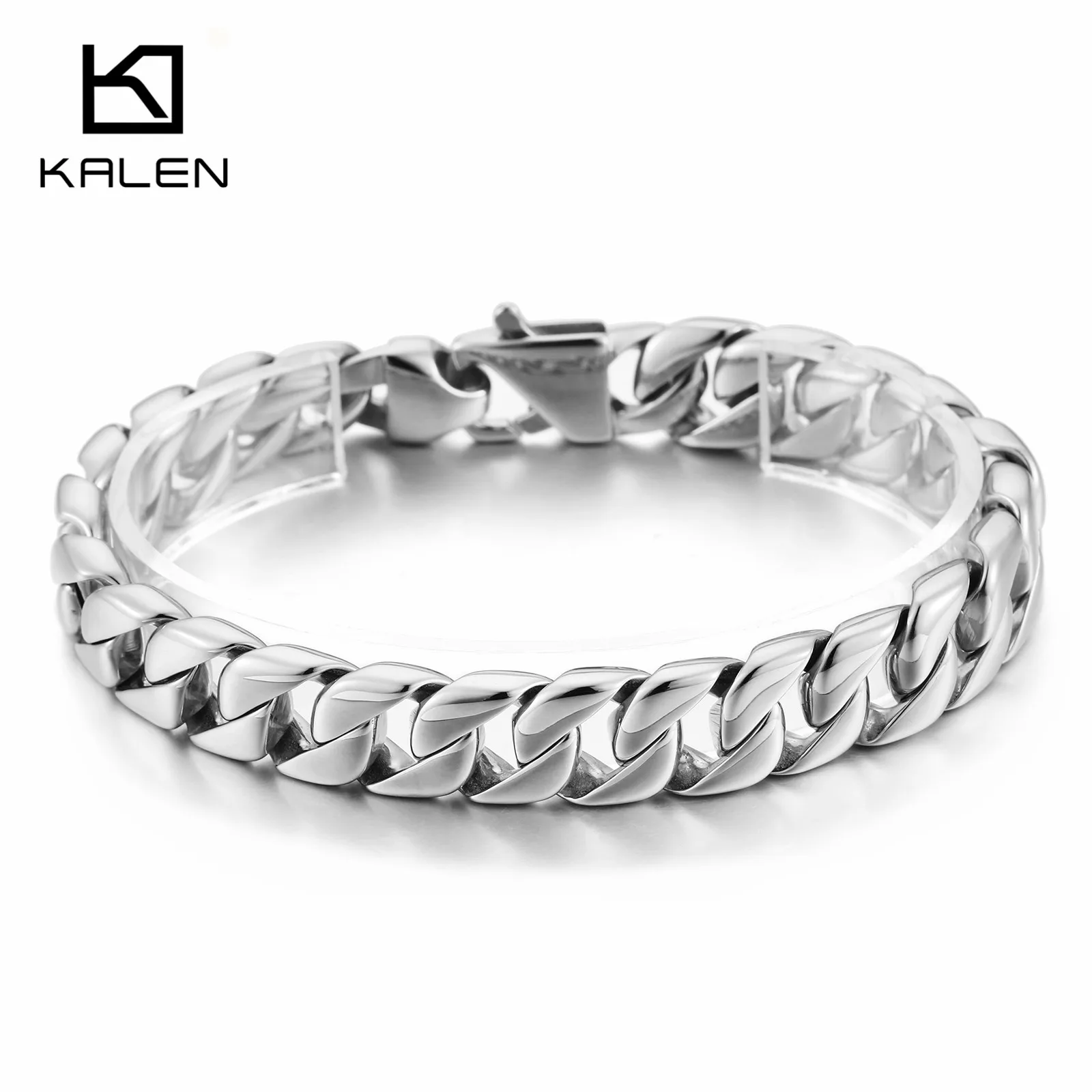 

KALEN 23 cm Stainless Steel Cuban Link Chain Bracelet For Men, Silver