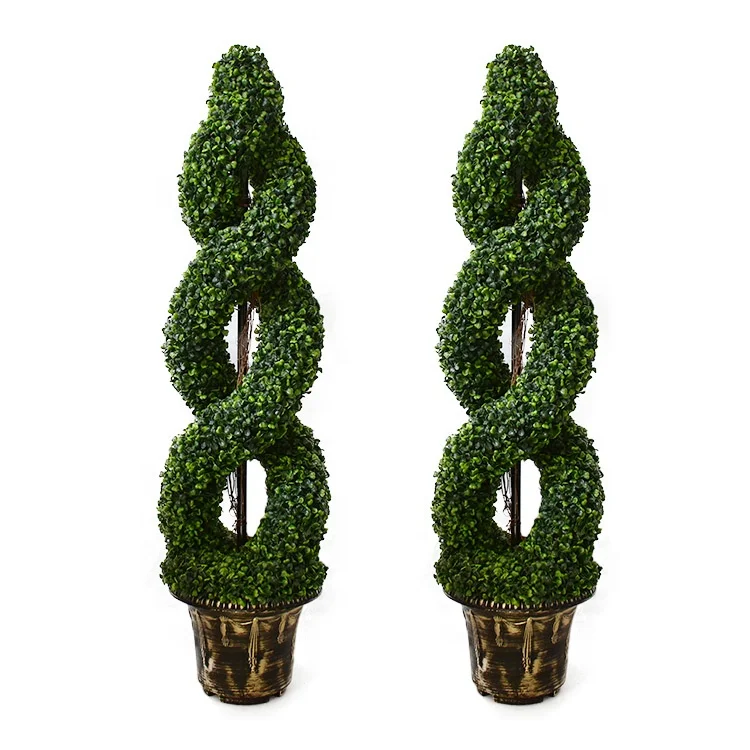 

Outdoor UV Resistant Plastic Artificial Topiary Boxwood Double Spiral Cedar Tree Plant for Home Garden