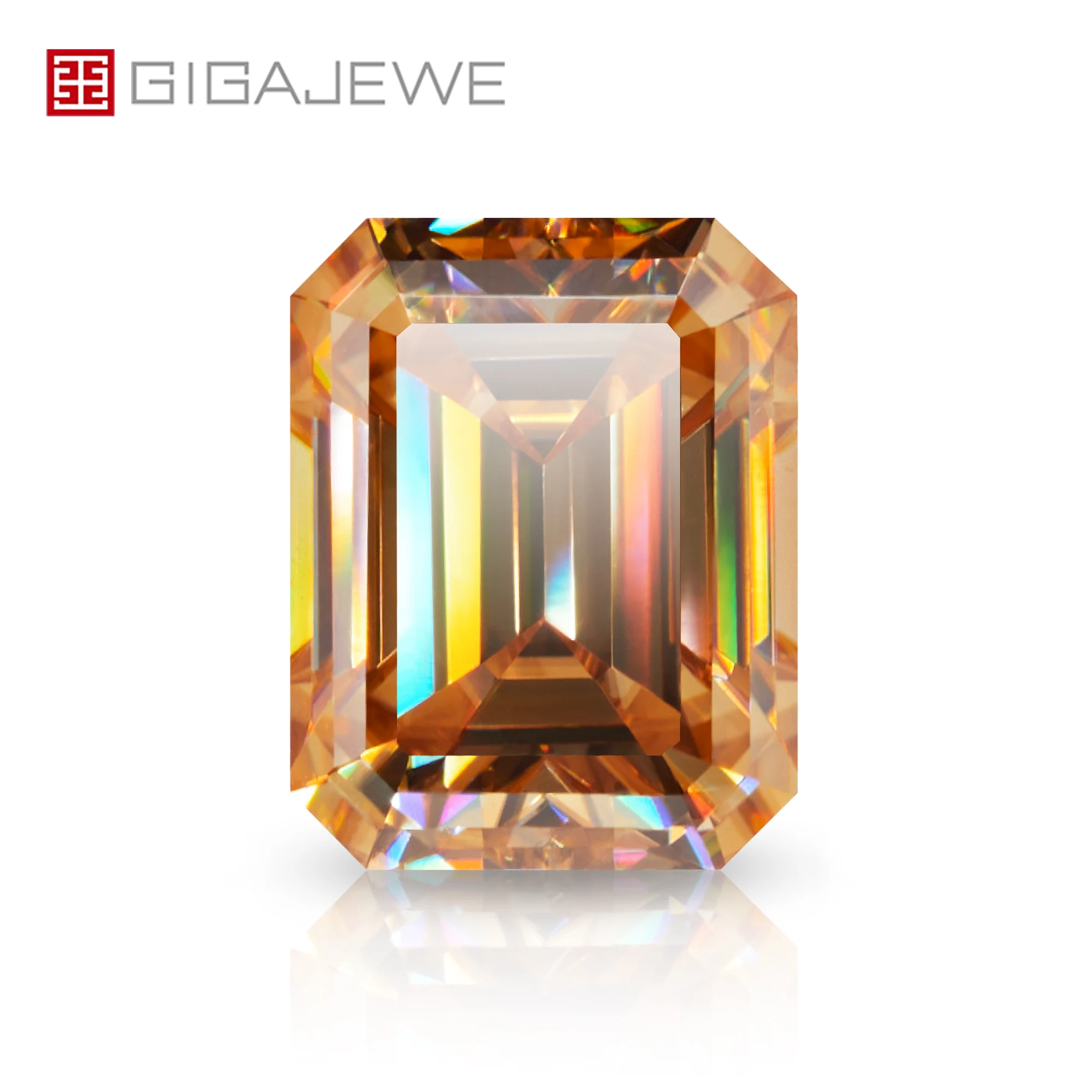 

GIGAJEWE Gold color Emerald Cut Colorful Moissanite Stone Loose Gemstone Synthetic Diamond with Excellent cut