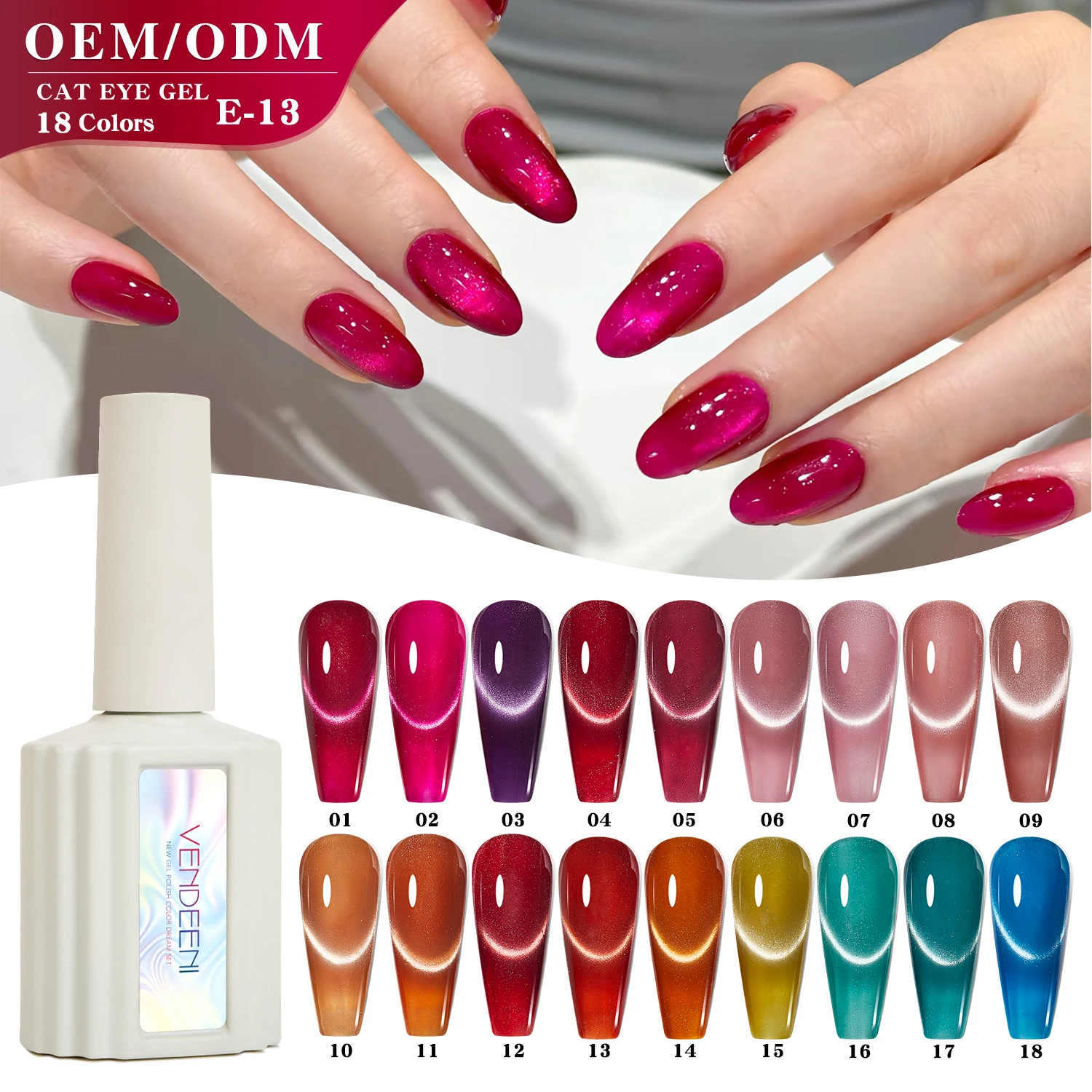 Vendeeni Popular Sale Summer Split Magnetic Diamond Cat's Eye Nail Polish Gel OEM Nail Supplies Crystal Cat Eye Gel Nail Polish