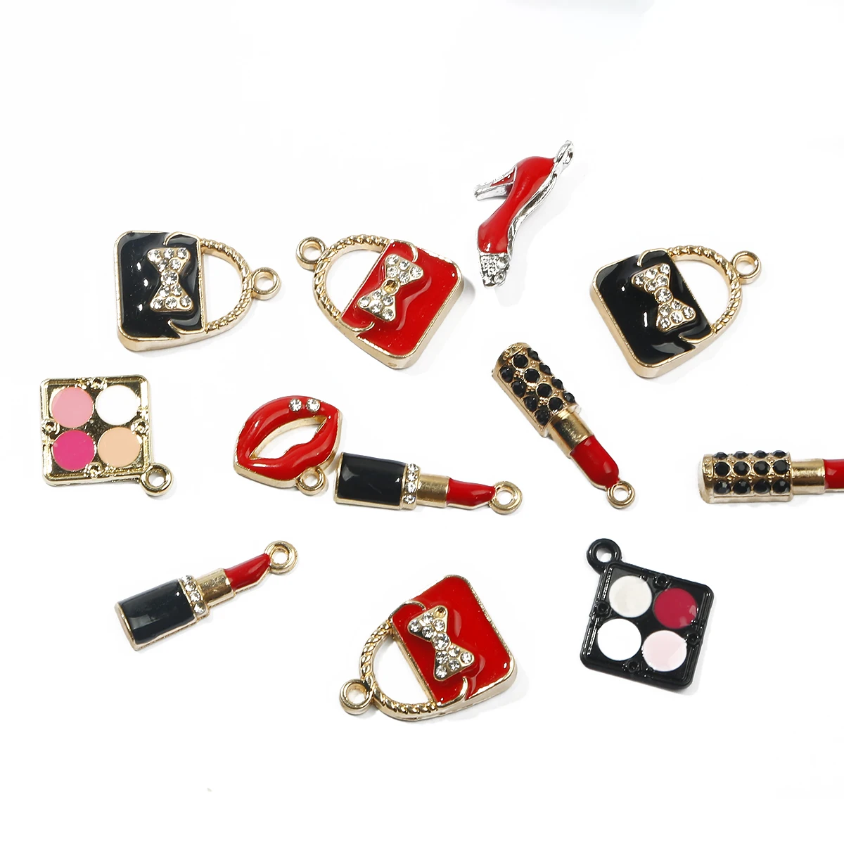 

Fashion Enamel Makeup Charms Mixed Women Lip Lipstick Bag Shoes for DIY Bracelet Earring Necklace Key Chain Jewelry Making