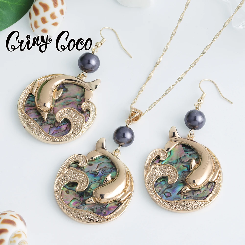 

Cring CoCo Abalone Shell Black Samoan jewelry Polynesian Pearl Sets 14k Gold Plated Set Hawaiian jewelry wholesale, Picture shows