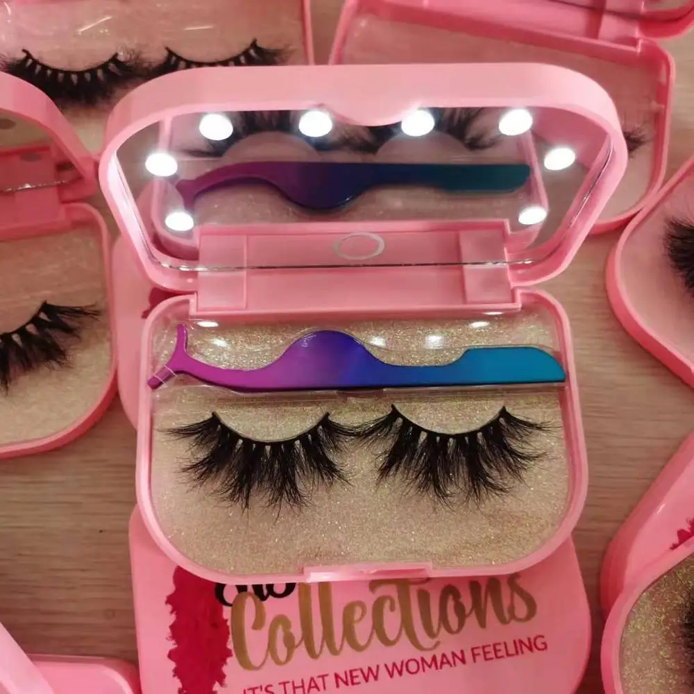 

Eyelashes Case With LED Light Tweezers Lash Set 1 Pair Tray Eyelash Fashion Convenient Boxes For Silk Lashes