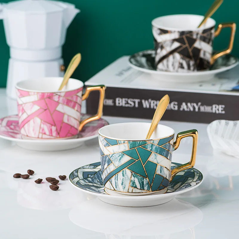 

ceramic European luxury mug saucer set house coffee cup