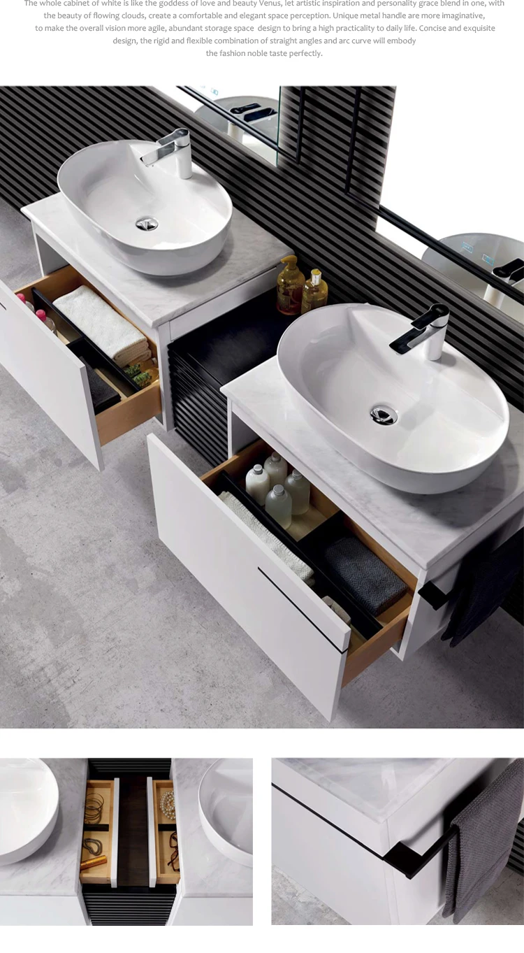 西班牙设计 pvc 浴室虚荣家具 calacatta 大理石台面浴室虚荣