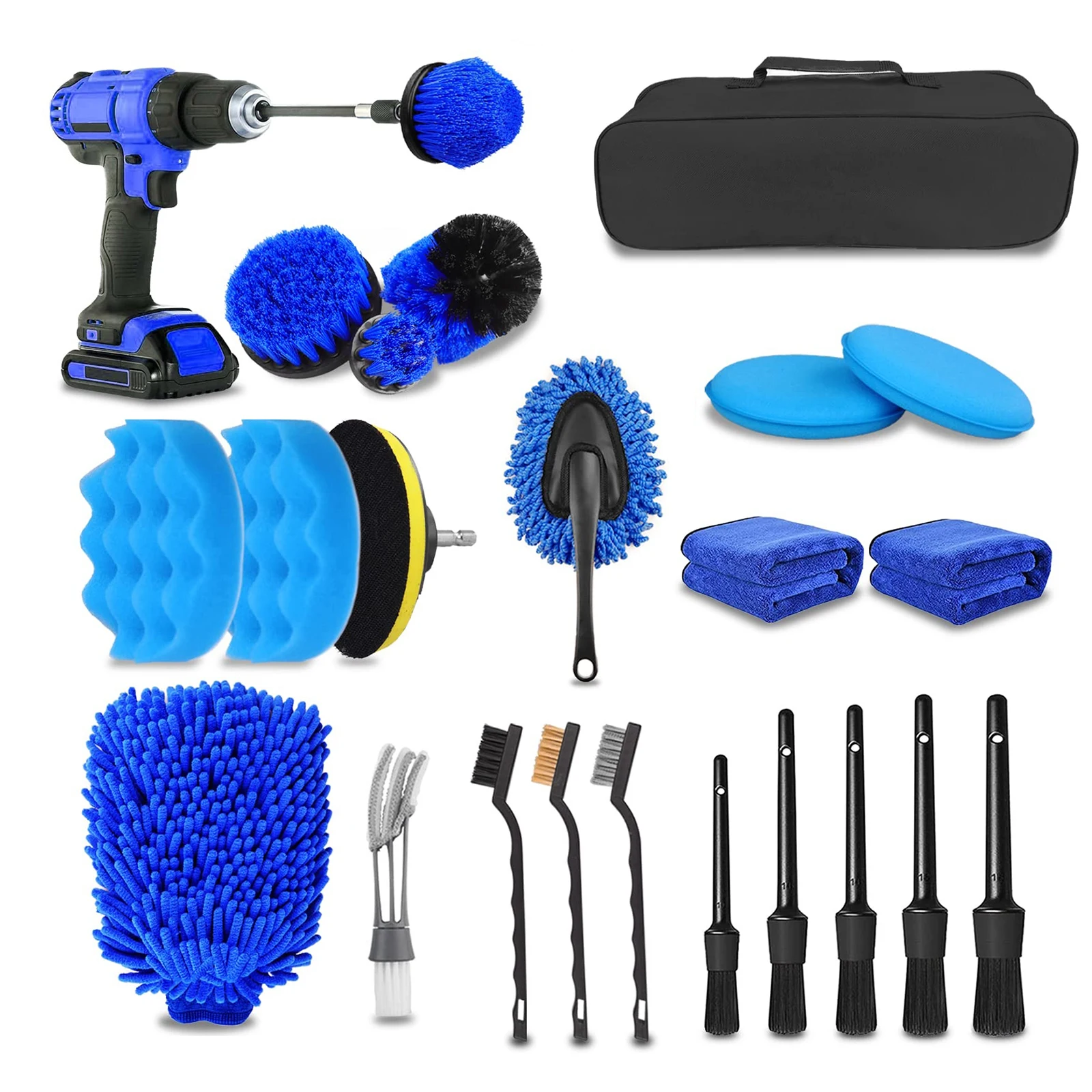 

24 Pcs Car Detailing Kit Internal And External Car Tool Kit Drill Brush Set For Cleaning Wheels