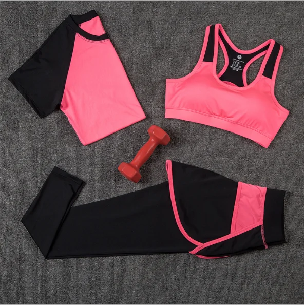 

3pcs/set Women's Yoga Sports Wear Sets Gym Clothes For Workout, White/ pink/ grey/ purple
