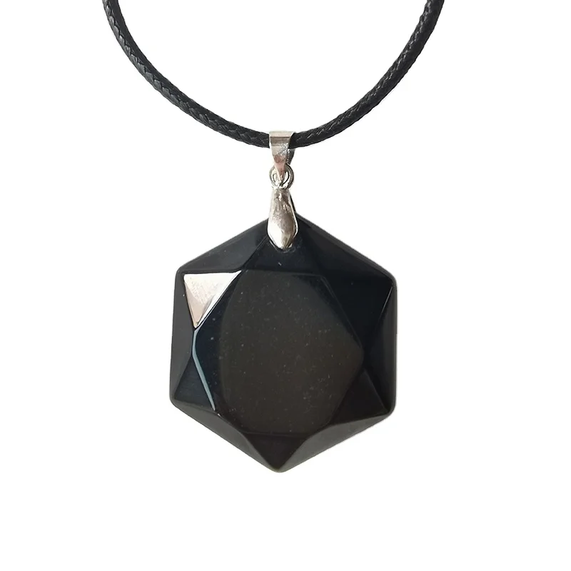 

Black Stone Pendant Necklace Crystal Healing Stone Obsidian Hexagram Pendant Necklace for Men and Women Gemstone Jewelry