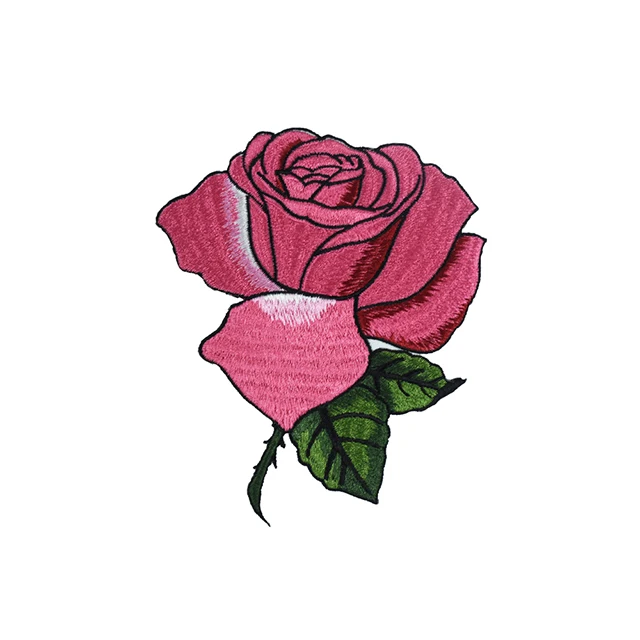 

Wholesale Beautiful Flower Pink Rose Patch Embroidery Iron On Patches Sew On Decoration For Clothing