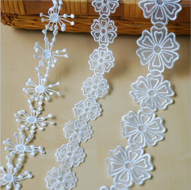 

White Wedding Soluble Embroidered Organza Bridal Lace Trim