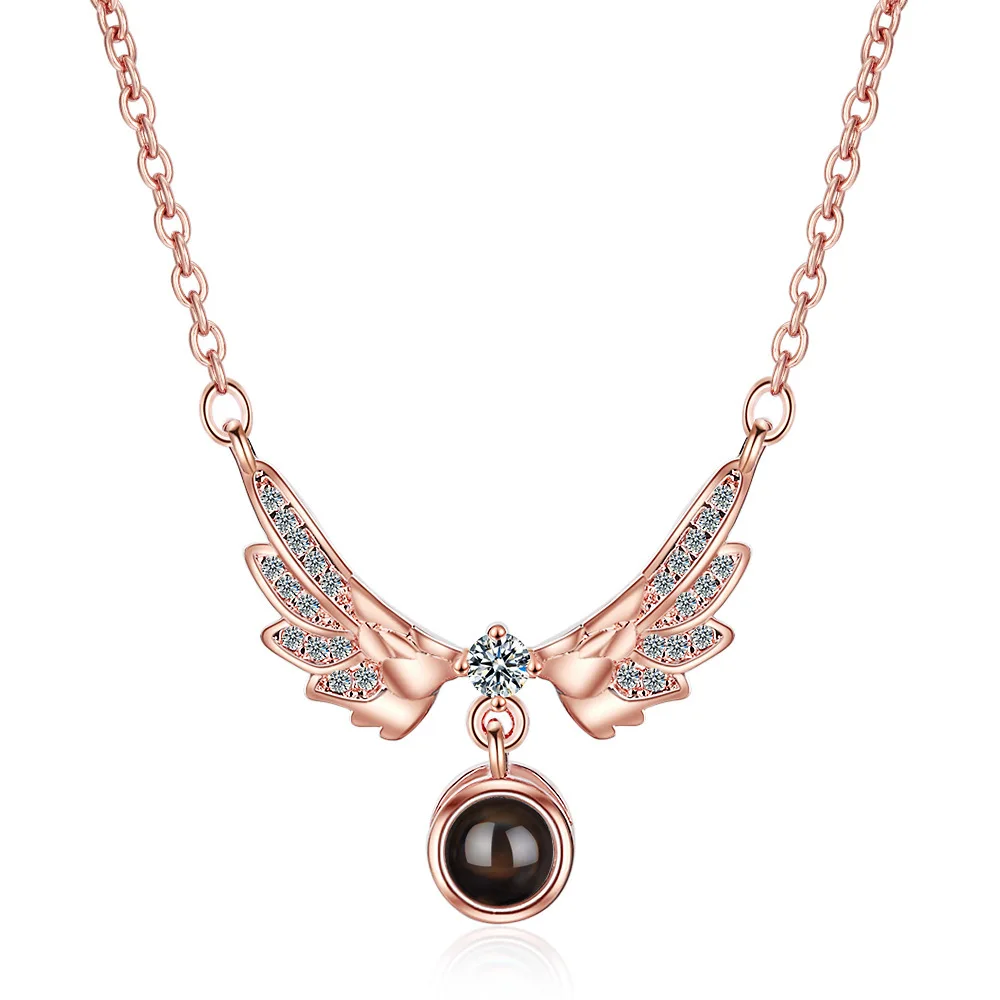 

Angel wings necklace custom color photo projection necklace
