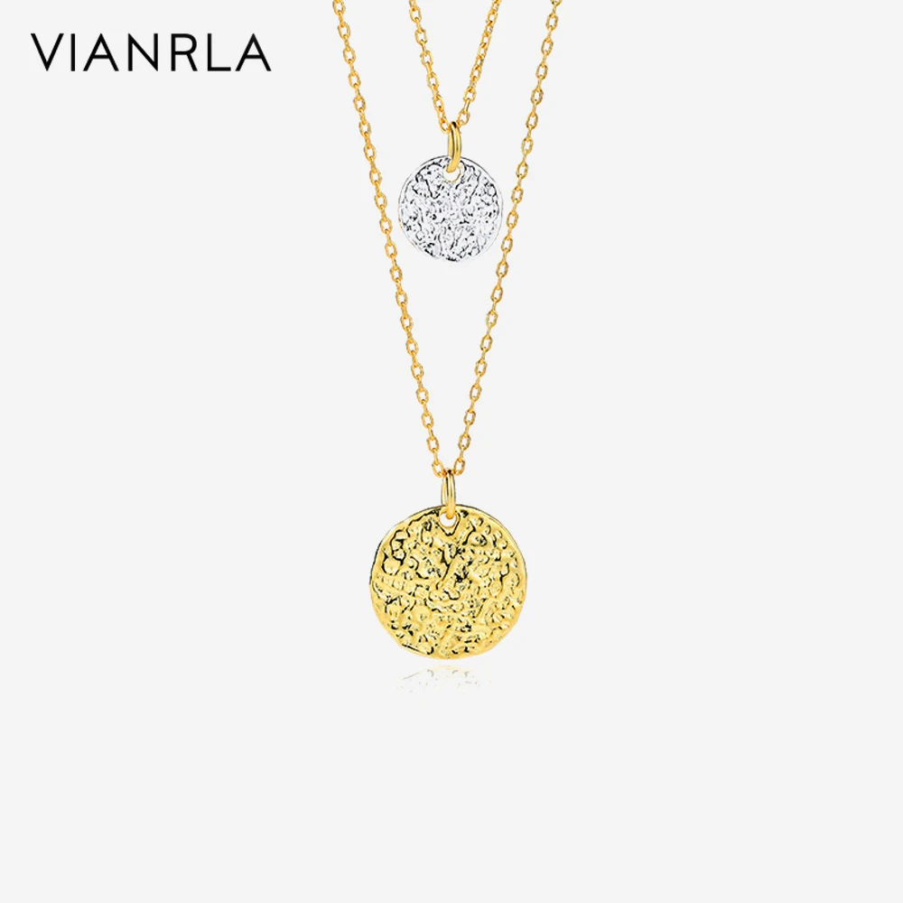 

VIANRLA 925 Sterling Silver Double Chain Different Colors Necklace Circular Pendant Dainty Jewelry Laser Logo Support Customized