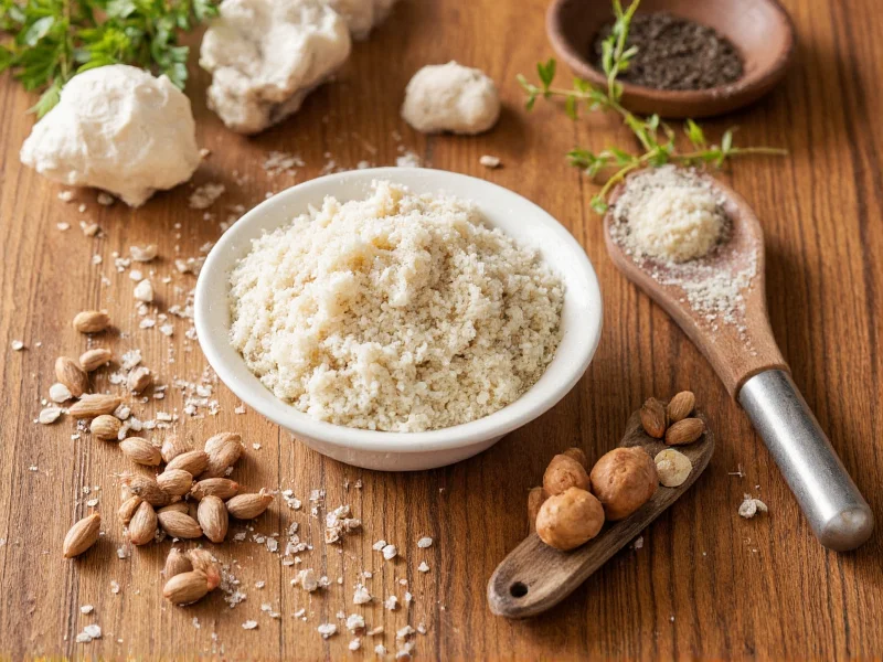 Natural ingredients for body scrub on wooden table