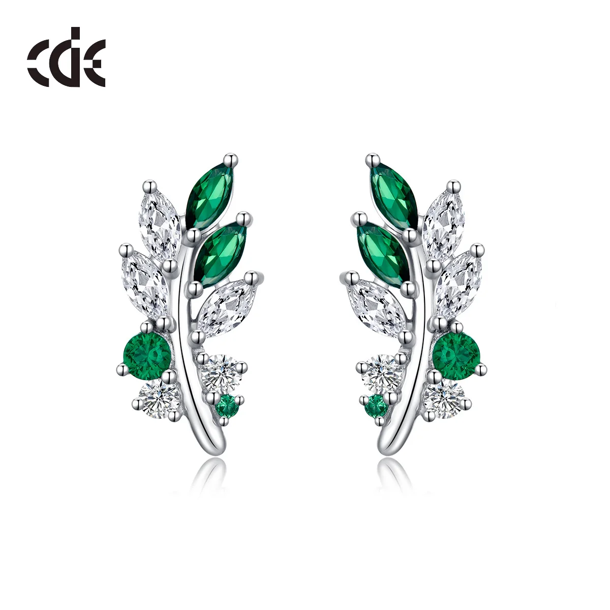 

CDE YE1753 Trendy Jewelry 925 Sterling Silver Leaf Earrings DIY New Arrival Rhodium Plated Emerald Crystal Earring For Girl Gift