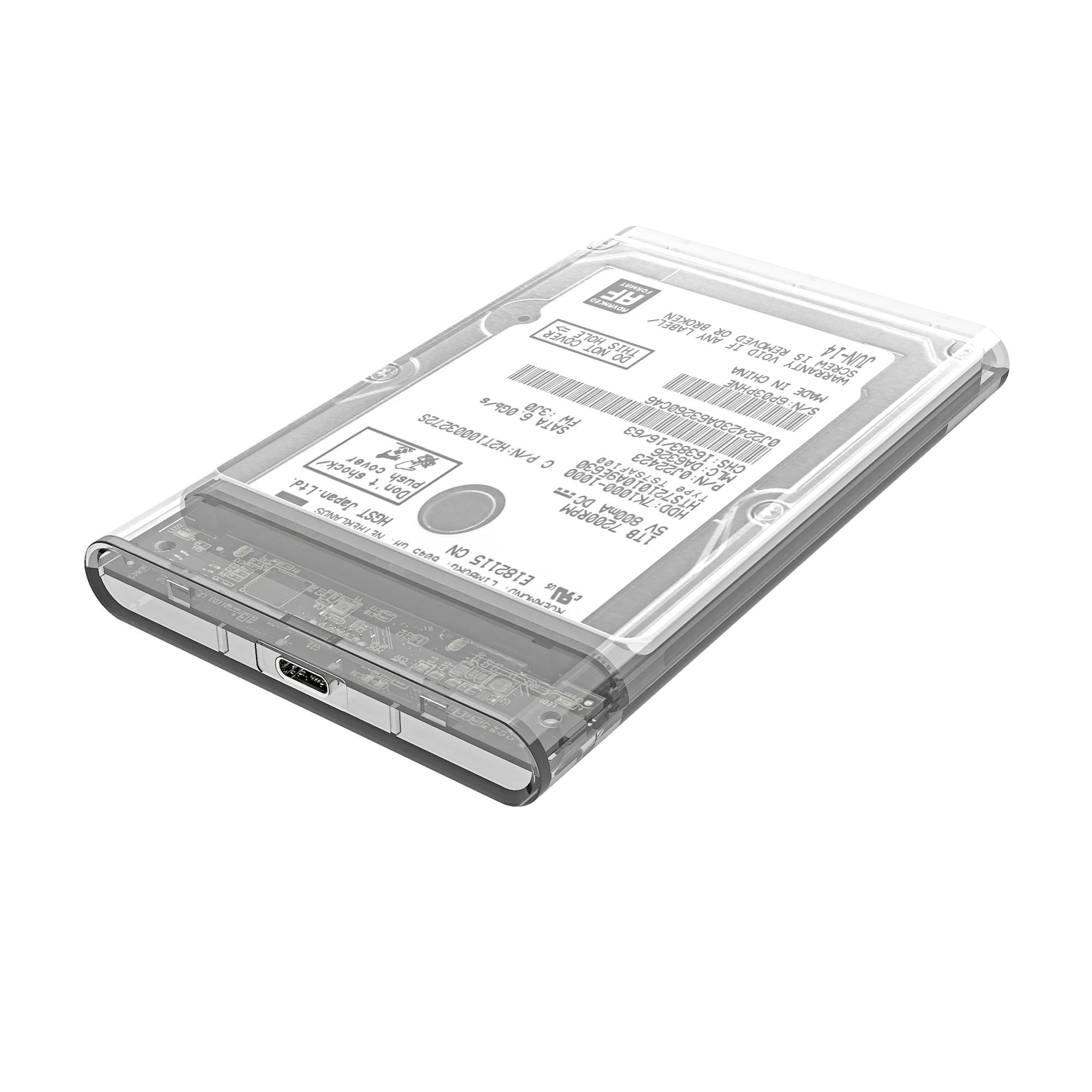 

USB 3.1 type C 2.5 inch External Hard Drive Disk Tool Free Enclosure case for 7mm-9.5mm SATA HDD SSD, Transparent