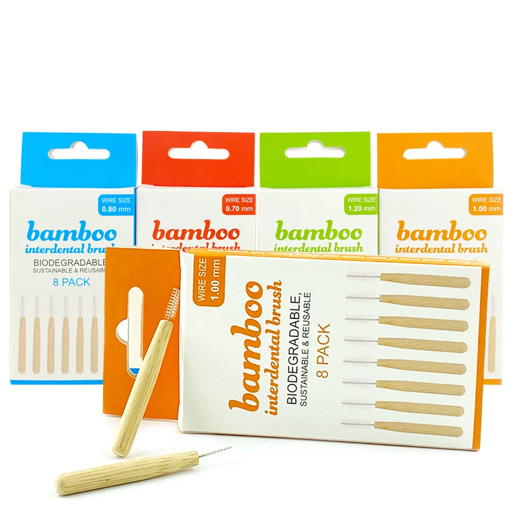 

Dental Clean Eco Friendly Orthodontic Biodegradable Customizable Logo Bamboo Dental Interdental Brush I Shape, Natural