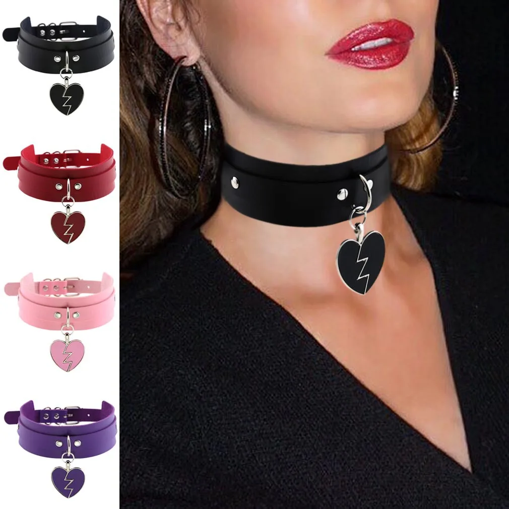 

Black Punk Heart Choker Collar Gothic Fashion Necklaces kawaii Leather Choker Women Girls Rock Harajuku Chokers Jewelry(KNK5304), Same as the picture