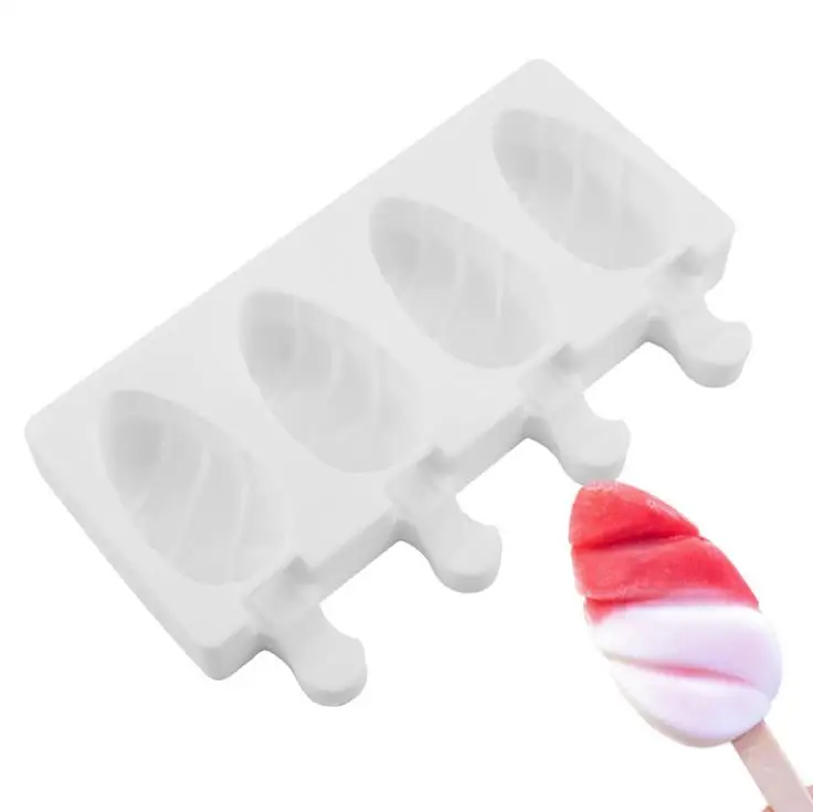 

New Silicone Ice Cream Molds 4 Cell Ice Cube Tray Food Safe Popsicle Maker DIY Homemade Freezer Ice Lolly Mould, White