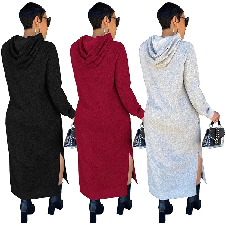 

Fall Casual Woman Sweatshirts Maxi Dresses Long Sleeve Hooded Dress For Ladies
