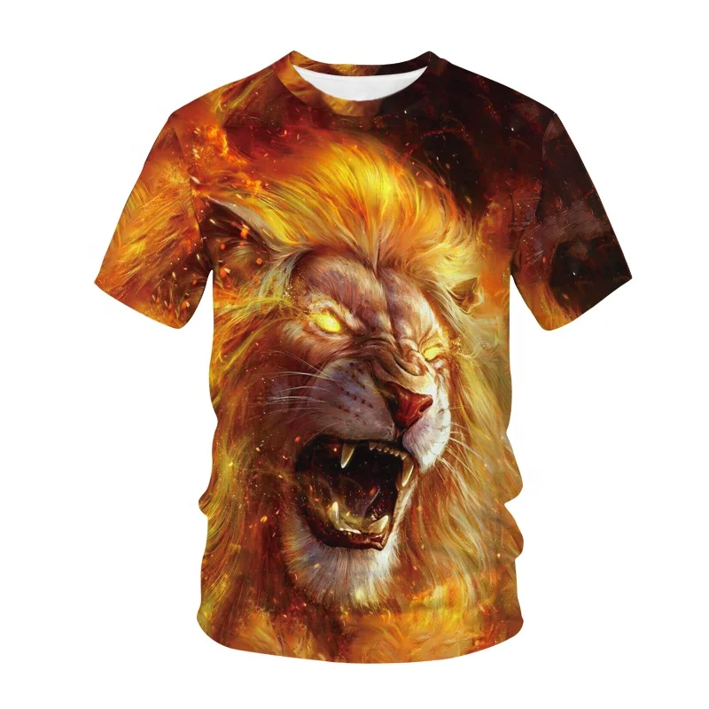 

Wholesale summer short sleeved men t shirts 3d printed roaring lion quick dry shirts for men 3d T-shirt