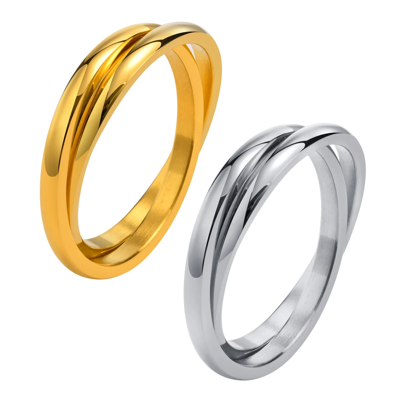 Joolim Jewelry Wholesale 18K Gold Plated Two Circle 2 PCS/Set Stainless Steel Rings for Women