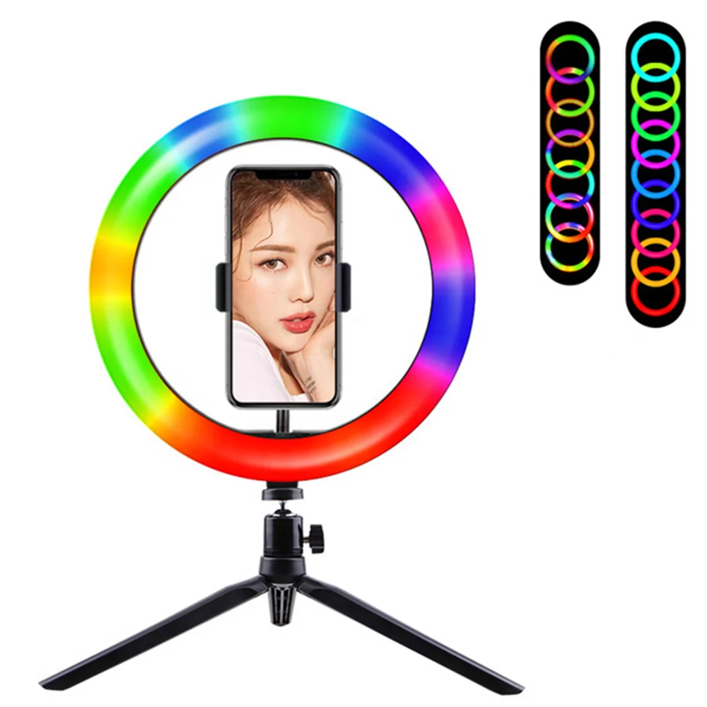 

2021 Newest 3200-6000K Selfie Ring Light Remote Control LED Ring Lamp with Tripod Stand 10Inch Rgb Video Light, Black