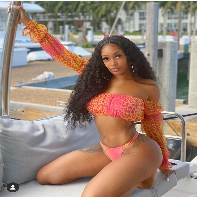 

Q107041 Sexy Off Shoulder Bikini 2021 Leopard Swimwear Women Swimsuit Long Sleeve Bathing Suit Biquini Beach Wear, Flower