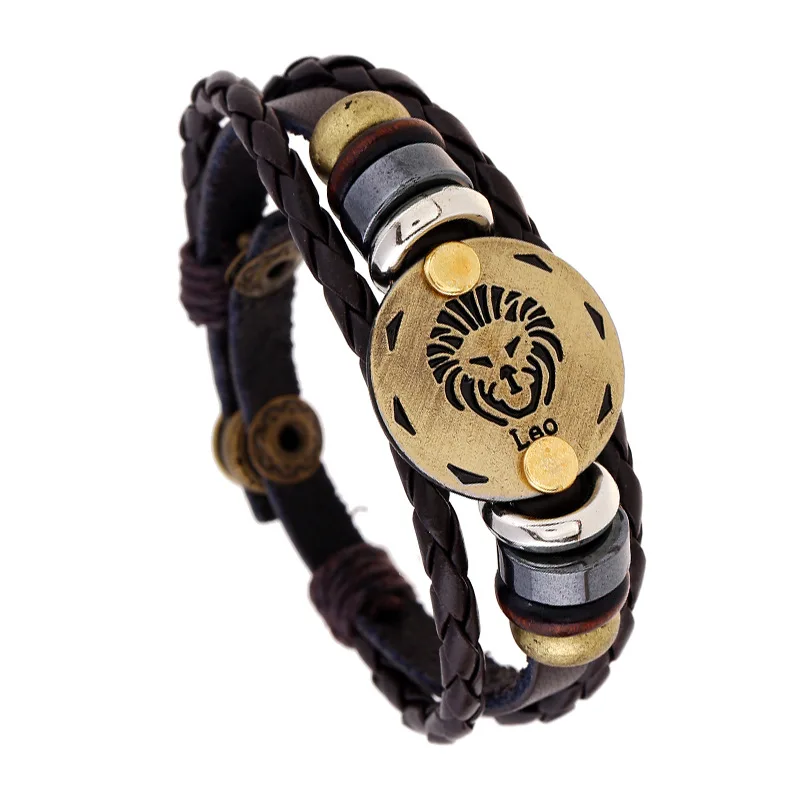 Vintage Punk 12 Animal tar Signs Bracelet MultiLayer Braided Rope Leather Bracelets Jewelry For Men And Women