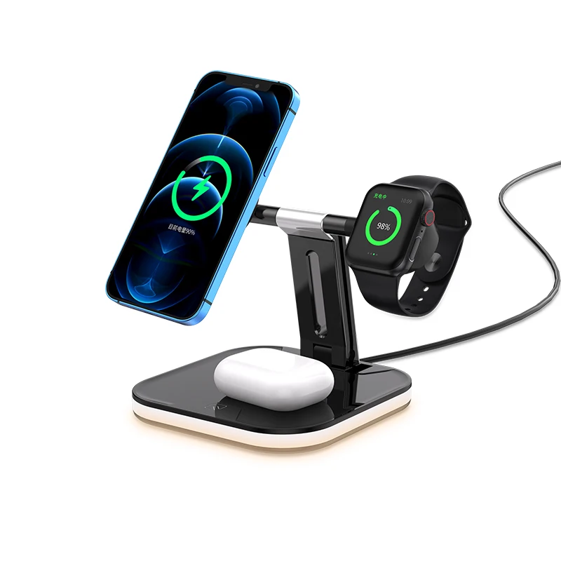 

New Design Fast Wireless Charger Foldable 15w 3 in 1 Magnetic Wireless Charger, White,black