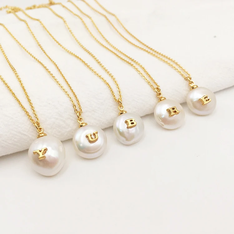 

High quality baroque pearl necklace real gold plating freshwater pearl initial necklace custom letter pendant for women, Optional as picture,or customized
