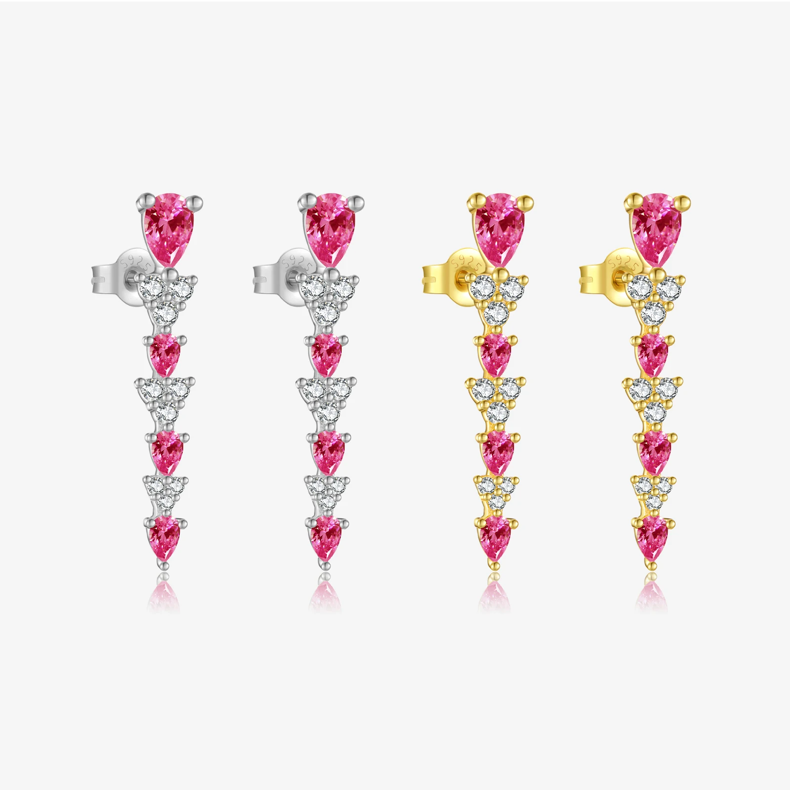FUAMAY Fashion Luxury Party Drop Earrings 18K Gold Plated 925 Sterling Silver Dainty Trio and Rose CZ Gradient Earrings Women