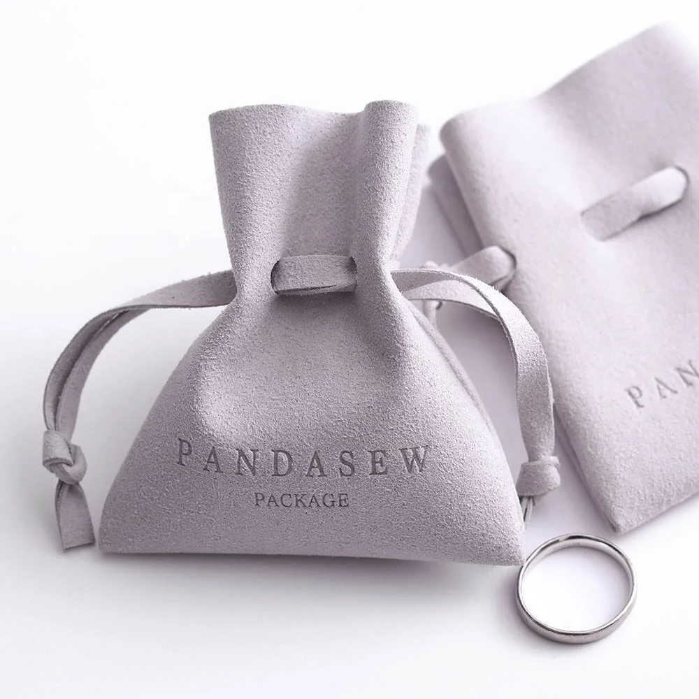 

PandaSew custom logo debossed print drawstring packaging bag fashion microfiber jewelry pouch, Gray or customized color