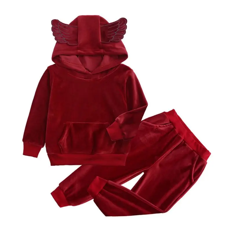 

2022 Two Piece Sets Velvet Jewelry Pouch Bag Kids Hoodie Jumper Girls' Clothing Sets Winter