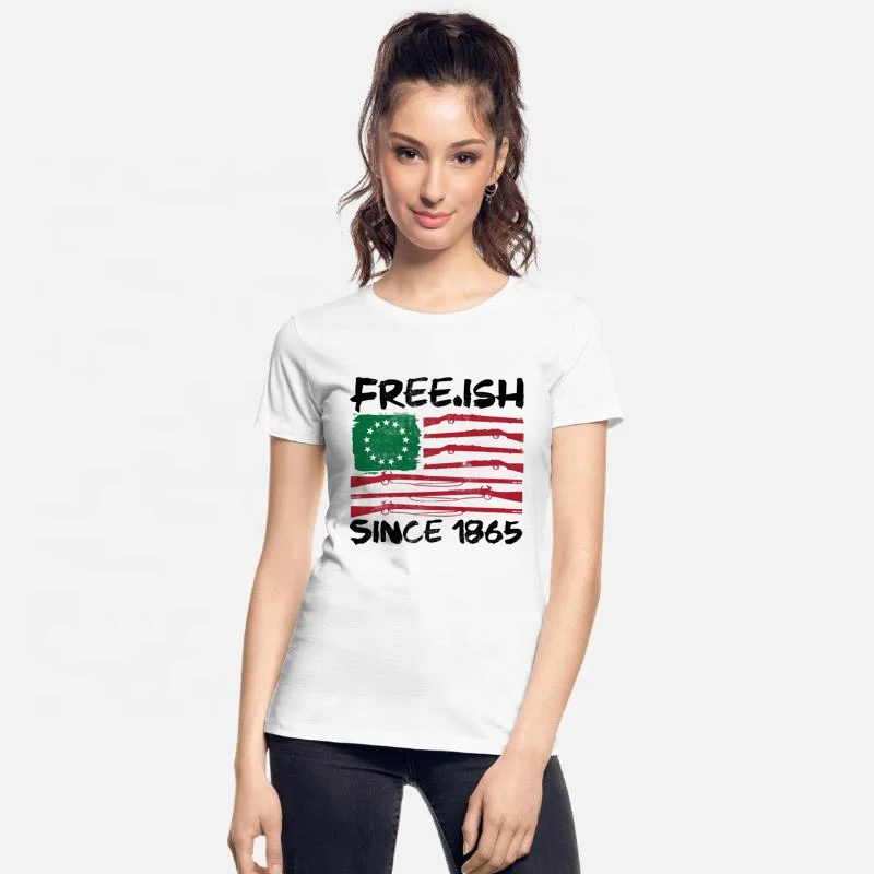 

Wholesale Loose Fitting T-shirts Short Sleeves O neck Solid Color Juneteenth Freedom Independent Day Print Women T-shirts, Black white gray dark blue red