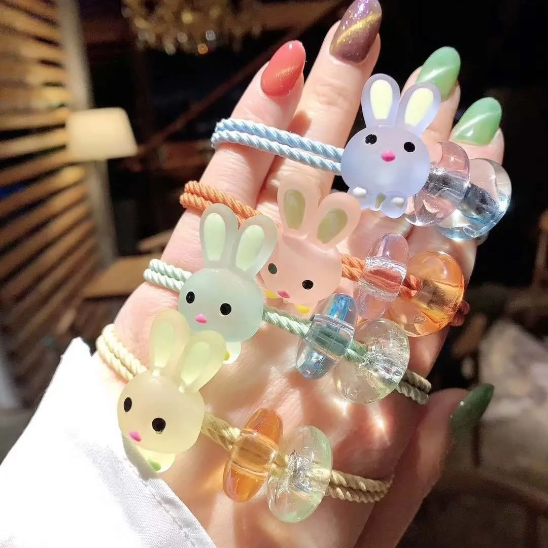 

Hot Selling Cute Cartoon Rabbit Hair Ring Simple Transparent Jelly Bead Hair Rope Fresh Forest Hair Accessories
