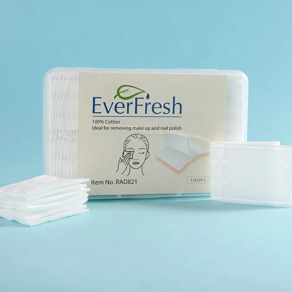 

Retail 100% Pure Cotton Makeup Removal Disposable Organic Square Cotton Wool Pads For Face Deep Cleaning, White