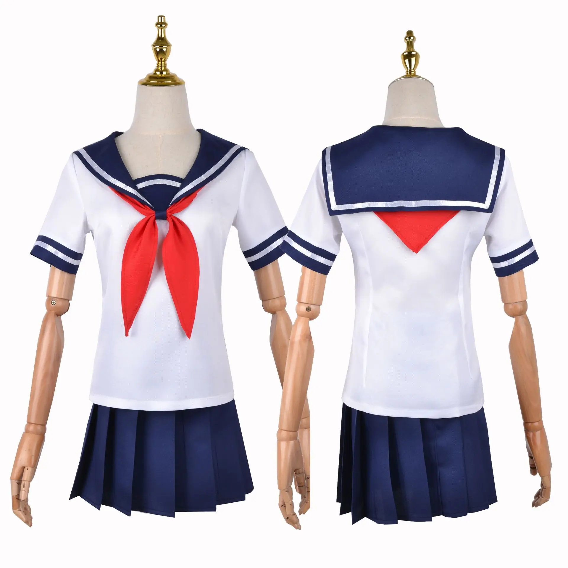 

Anime Game Yandere Simulator Ayano Aishi Cosplay Costumes Wig Bow Tie Girls School JK Uniform Blue Women Dresses Full Set