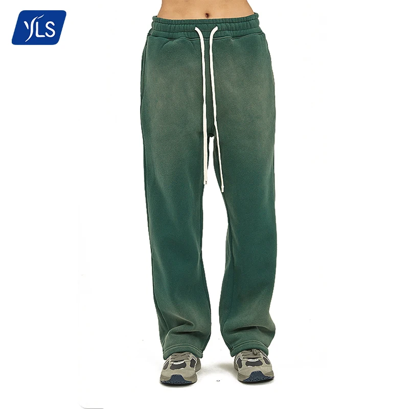 YLS Custom Streetwear Sweat Pants Cotton Polyester Boot cut Vintage Distressed Acid Wash Flare Sweatpants Men