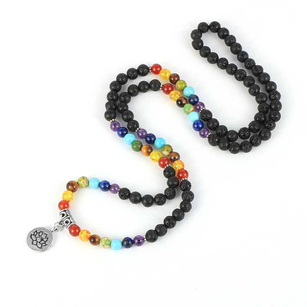 

Nabest Natural Stone 6mm 108 Mala Beads Stands 7 Chakras Yoga Healing Necklace Jewelry for Women Men