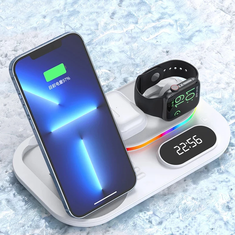 

4In1 Wireless Charger Base For iPhone 13 12 11 Pro Max XS XR Max 30W Fast Charging Dock Station for Smart Watch 6 Earbuds, Black