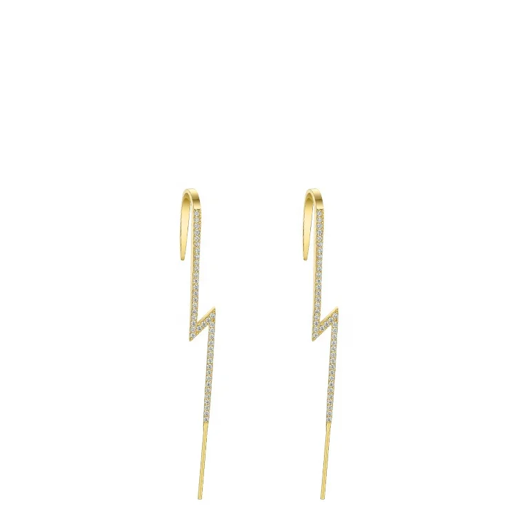 

Fashion Jewelry Rhinestone Lightning Stud Earrings for Women Gold Color Statement Geometric Earings Wholesale EC191071