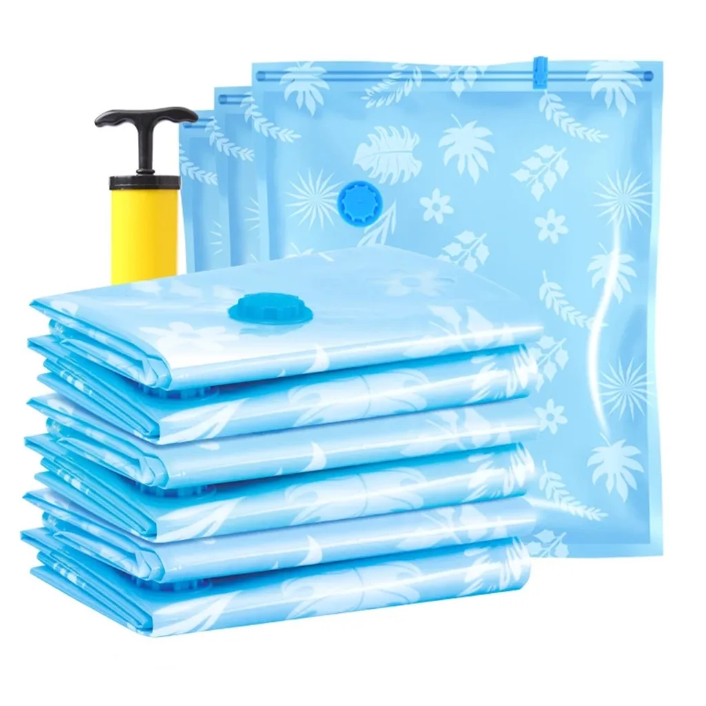 

2021 New Vacuum Storage Seal Plastic Packaging Bag for Clothes Closet Organizer, Light blue printing