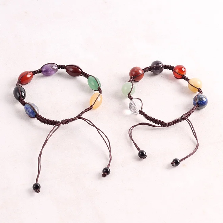 

Creative fashion jewelry 7 chakra reiki hand knitting adjustable natural quartz crystal bracelet, As picture