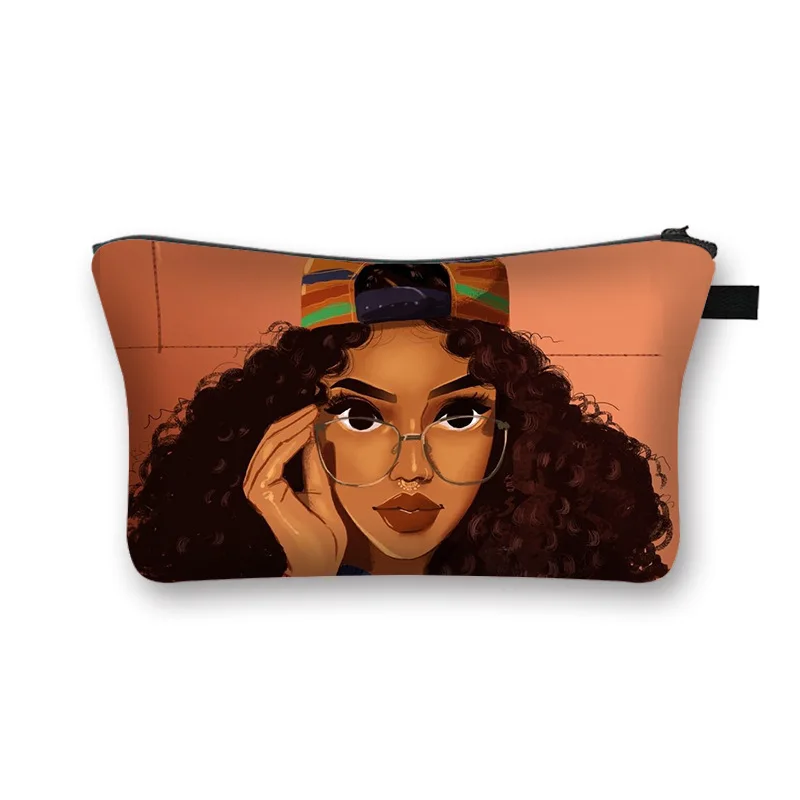 

Women Black Art African American Girls Bags Private Label Female Toiletry Travel Makeup Bag, As pictures or customized