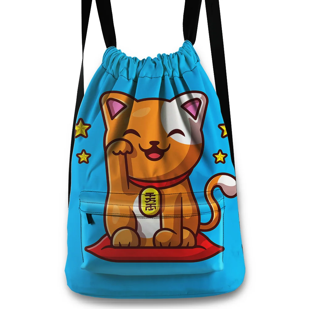 

2022 New Arrivals Polyester Cartoon Kitten Sublimation Print Customize Logo Style for Unisex Girl Drawstring Backpack Bag