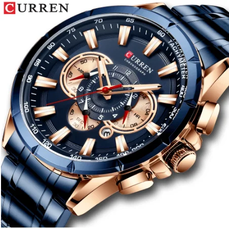 

Curren 8363 Men's Watches Waterproof Chronograph Military Stainless Steel Sports Wristwatch, Colourful