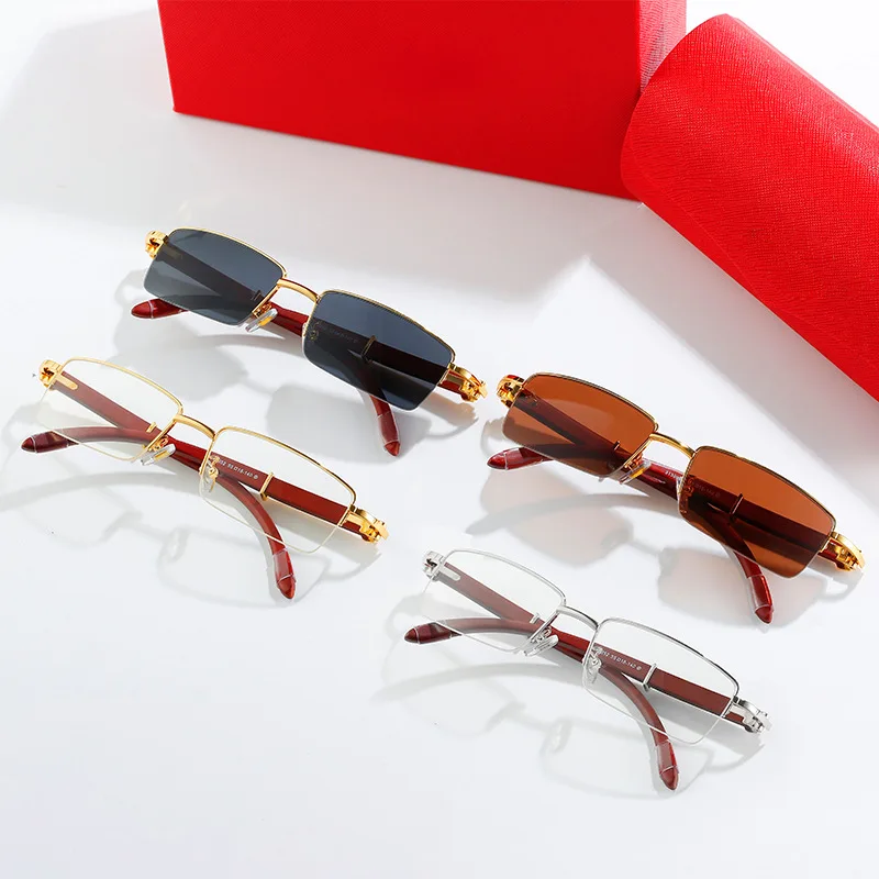 

Brand Designer Women Sunglasses Wood Frame Sunglasses Rimless Eyeglasses
