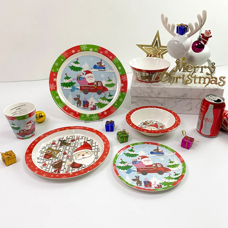 

Christmas export tableware creative children cartoon plate melamine porcelain plate bowl set, As picture/customized