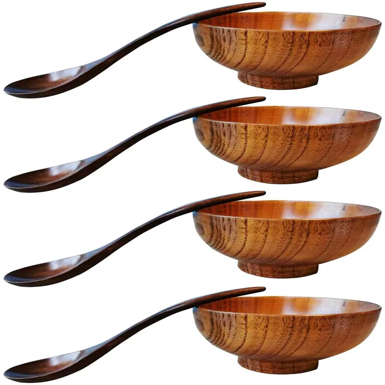 

Wood Bowl Japanese Style Solid Wood Bowl Serving Tableware for Rice Soup Dip Coffee Tea Decoration 4 Pieces